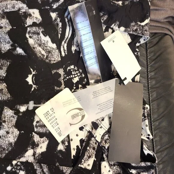 Just Cavalli Dress NWT IT 46 US 12 Black White Abstract Print Bodycon - Picture 11 of 12
